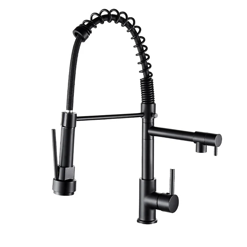 

2022 Black and Rose Golden Spring Pull Down Kitchen Sink Faucet Hot & Cold Water Mixer Crane Tap with Dual Spout Deck Mounted