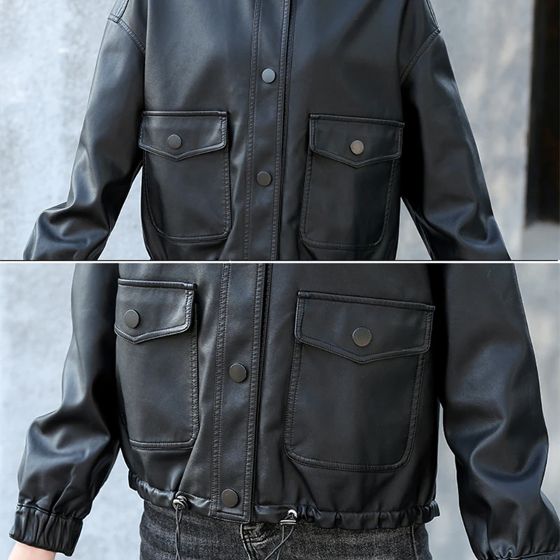 Women's Leather Jackets Faux Motorcycle Jacket Plus Size Moto Biker Fashion Ladies Casual Slim Short Coat Vegan Outwear