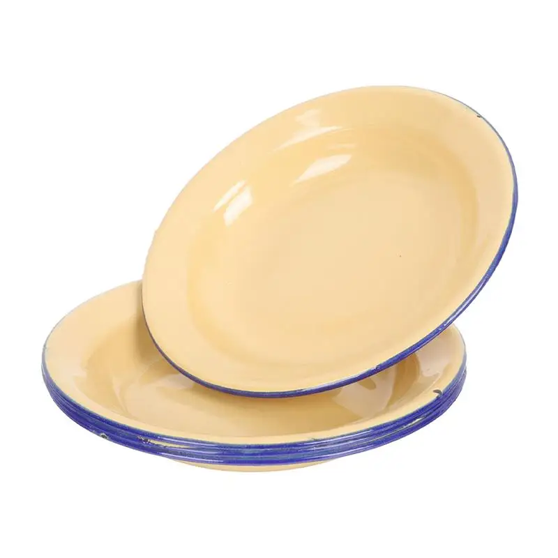 

4pcs Vintage Enamel Plates Flat Edges Snacks Serving Plates Restaurant Enamelware