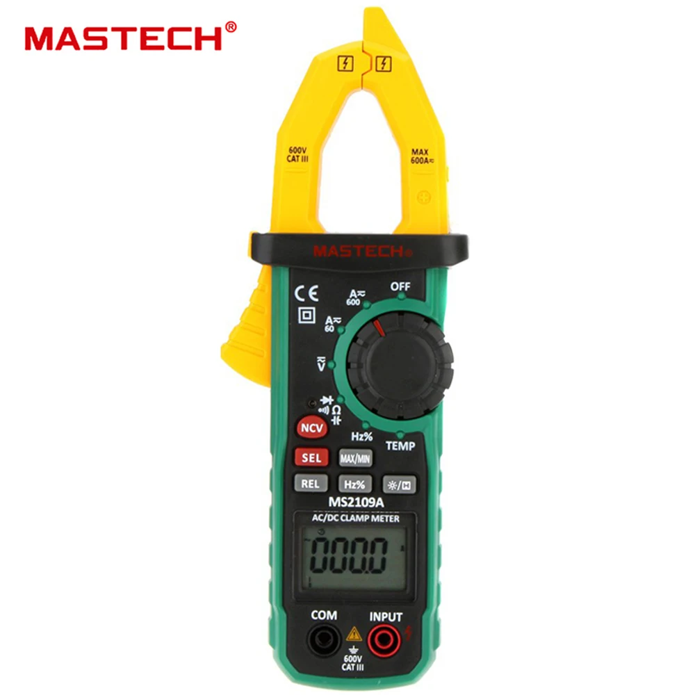 Mastech MS2109A Auto Range Digital AC DC Current Clamp Meter Multimeter HZ Temp Capacitance Tester with NCV Detector