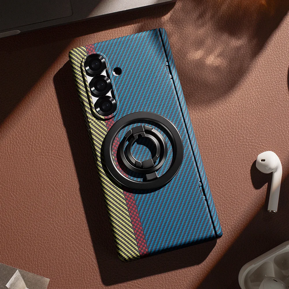 Фото Прочный магнитный складной чехол-подставка из углеродного волокна для Samsung Z Fold 8 Ultra, Z Fold 7, 6, 5, 4, 3, Flip, с откидной задней крышкой №5