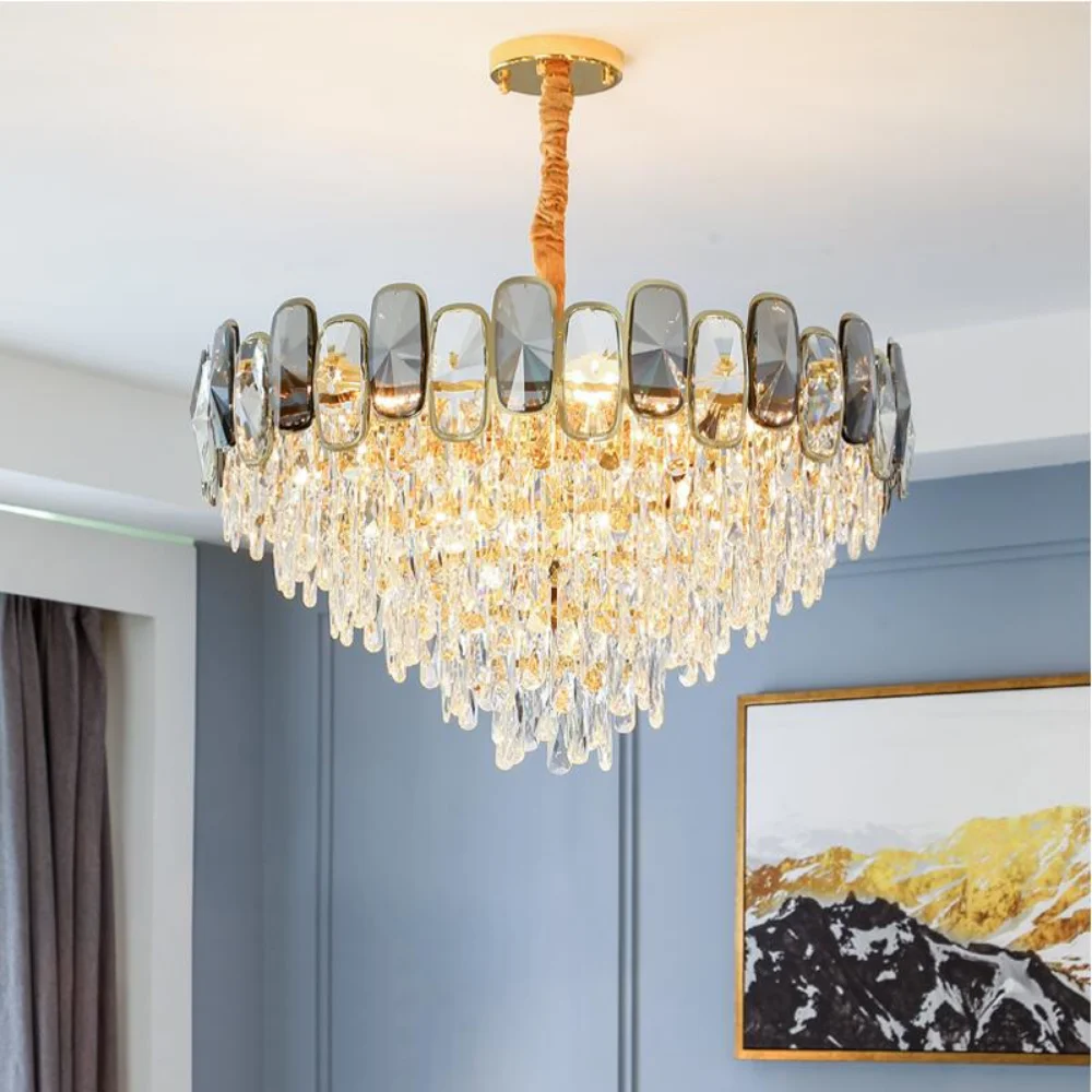 

New design luxury crystal chandelier living room chandelier villa decoration lighting mixed color crystal LED chandelier