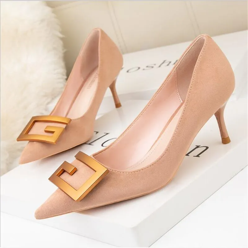 2022 HOT Elegant Metal Buckle Show Thin Women's Sandals Solid Patent Leather Pointed Toe Fashion Brand High Heels Women Shoes