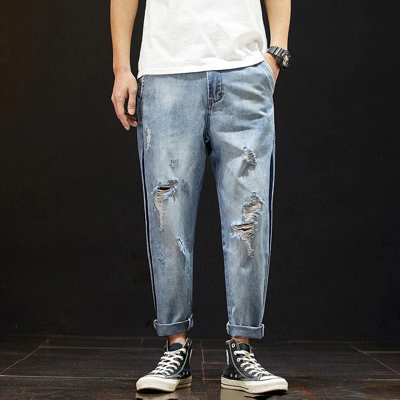 Mens Ripped Jeans Light Blue Distressed 