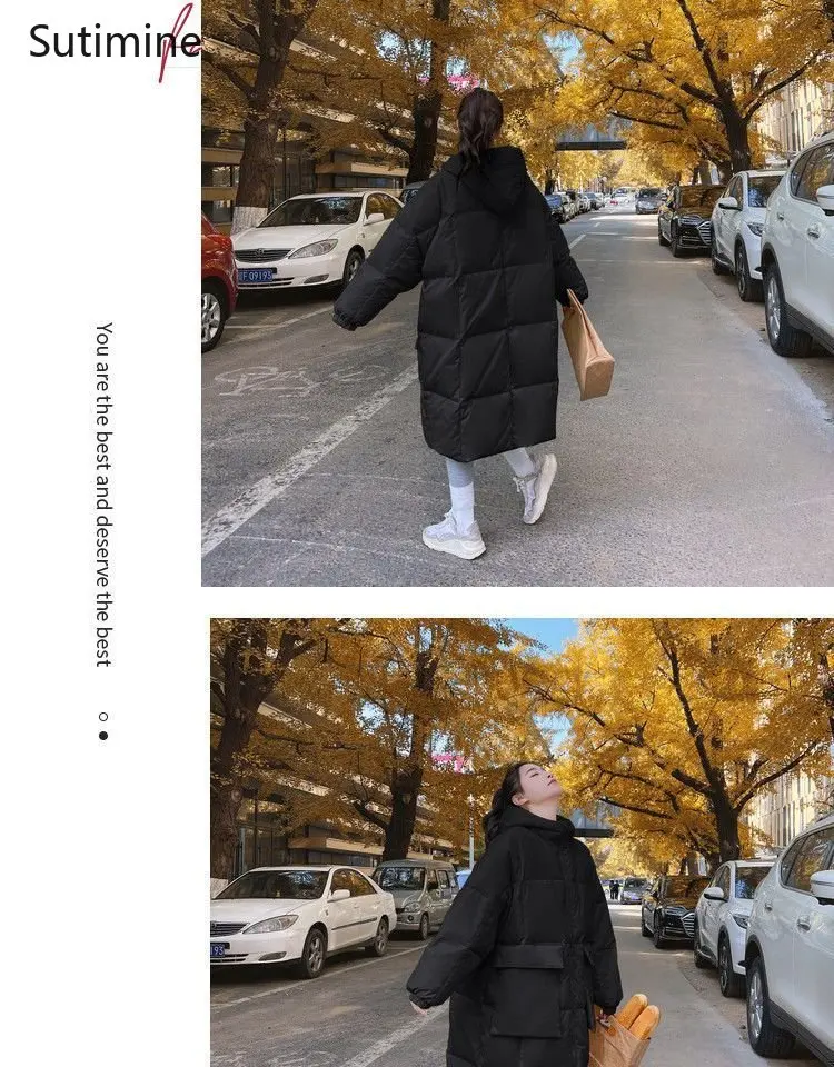 Down Cotton Jacket Women's Korean Loose Cotton Jacket Thickened Thermal Coat Winter Coat for Women Casual Hooded Coat Women