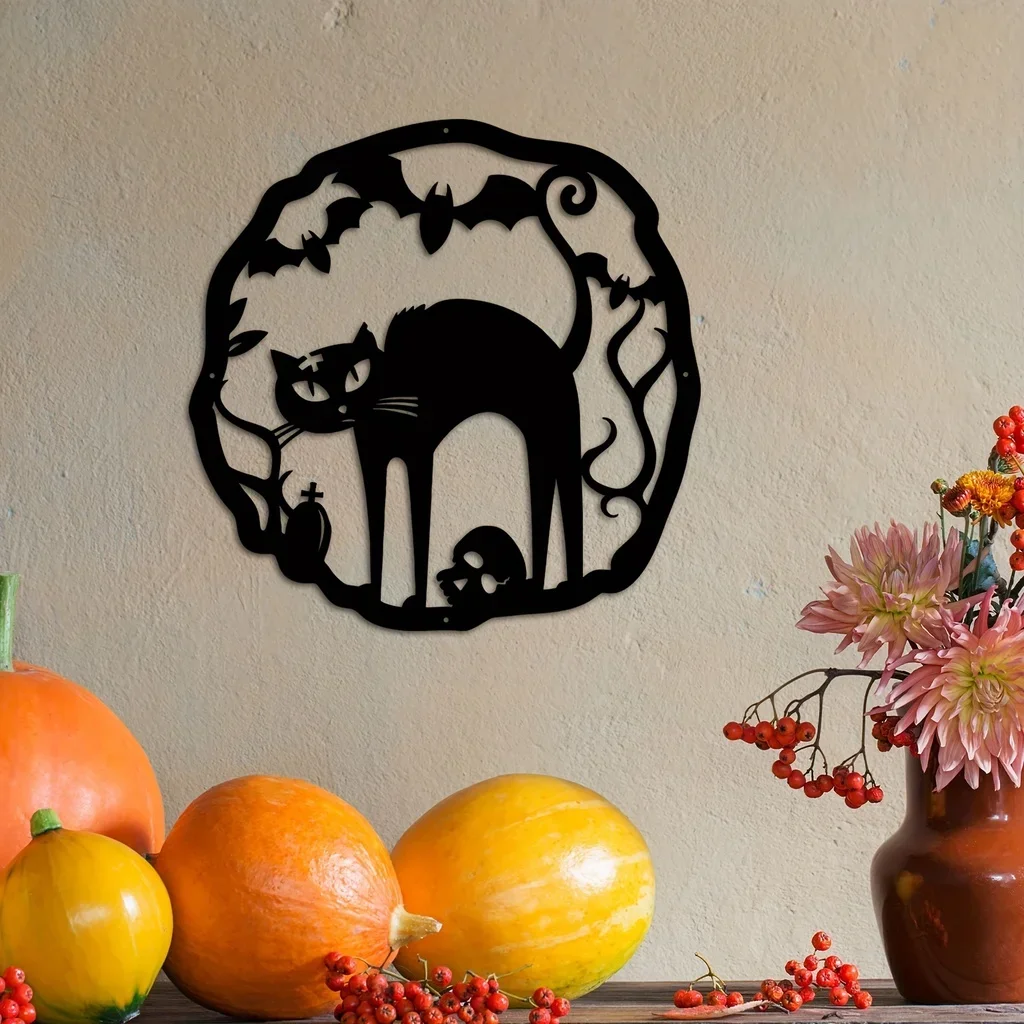Декоративная Настенная Тарелка С Черным Котом Металлическая Скульптура Для