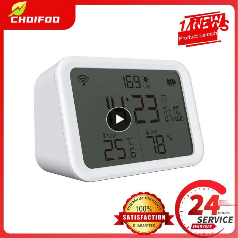 

Смарт-датчик температуры и влажности Tuya Wifi, детектор освещенности, комнатный гигрометр, термометр с ЖК-экраном, работает с 1/3 шт.