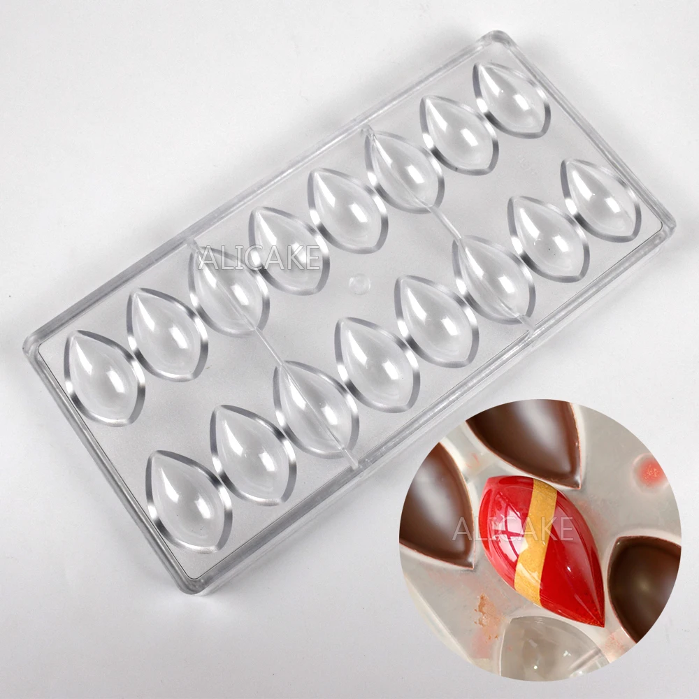 

3D Chocolate Molds Polycarbonate Professional 16 Cavity Petal Drop Shape Bonbons Candy Confectionery Baking Pastry Tools Mold