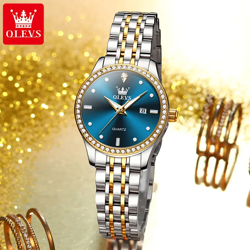 OLEVS 3625 модные деловые женские часы из нержавеющей стали с бриллиантами элитный