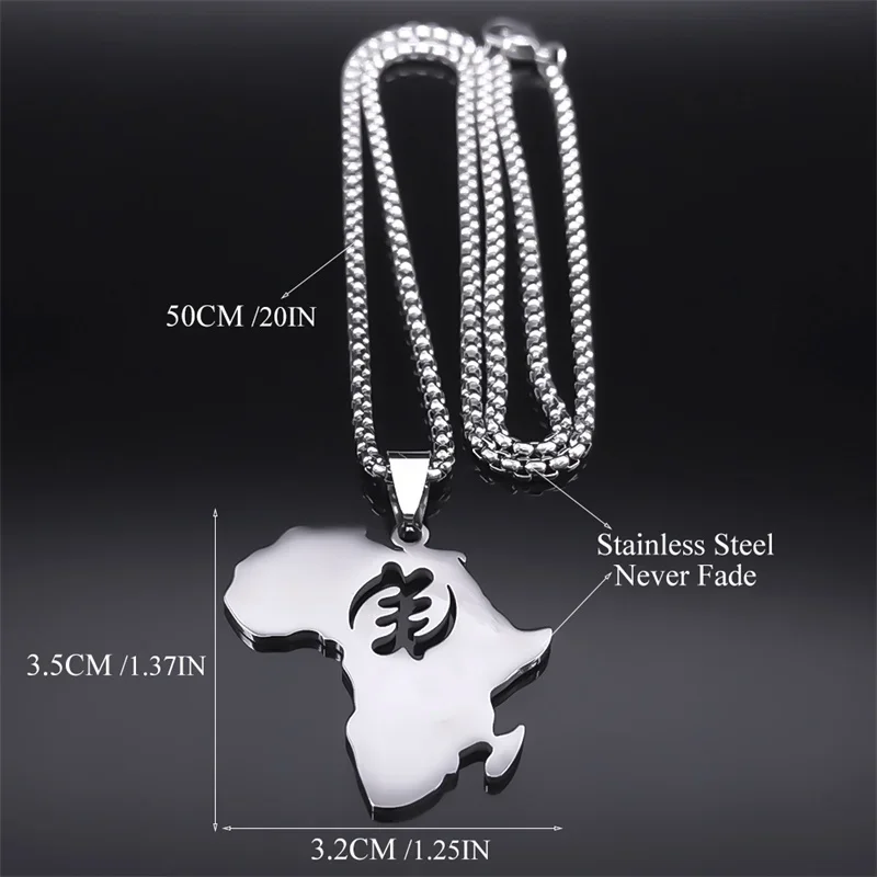 Африканский символ Adinkra Gye Nyame Map ожерелья для женщин и мужчин из нержавеющей стали