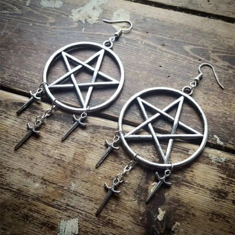 

Five Star Ring Earrings Gothic Witchy Tone Pentagram and Daggers Earrings New Stories New Design Jewelry