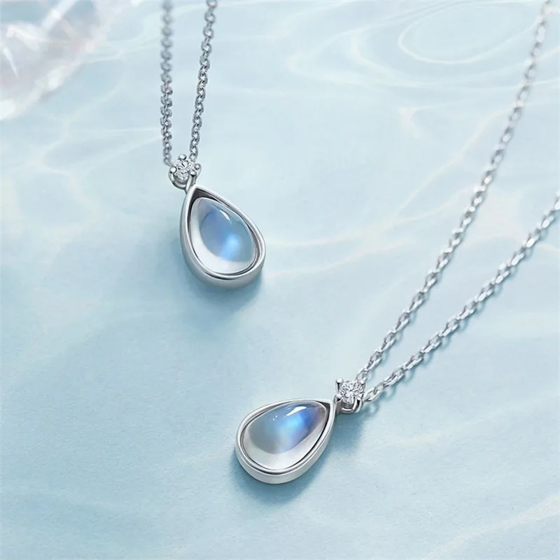 

Blue Water Drop Pendant Fashion Sterling Silver Womens Jewellery Gift Chain Necklace
