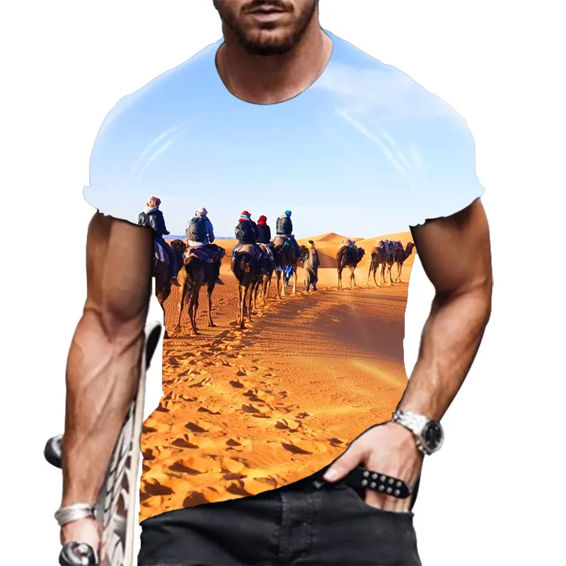 Футболка мужская с рисунком Desert Camel модная тенниска коротким рукавом стильная