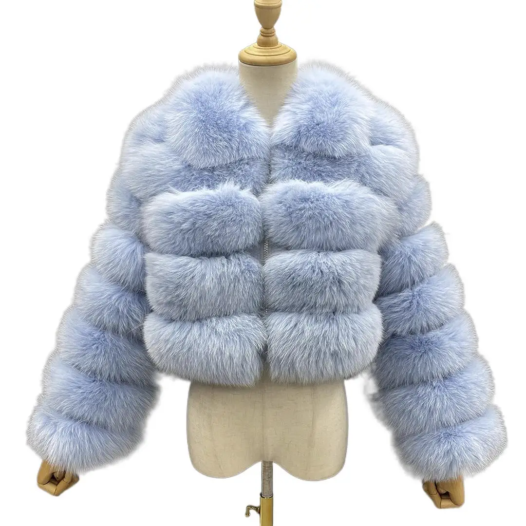 

Luxury Natural Color Short Real Fur Coat Women Natural Fox Fur Overcoats Winter Nine Quarter Sleeves Warm Fashion Outwears