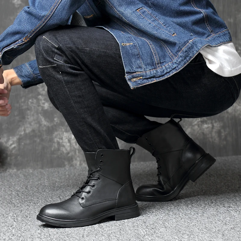 Ботинки мужские из натуральной кожи на молнии с плюшевой подкладкой