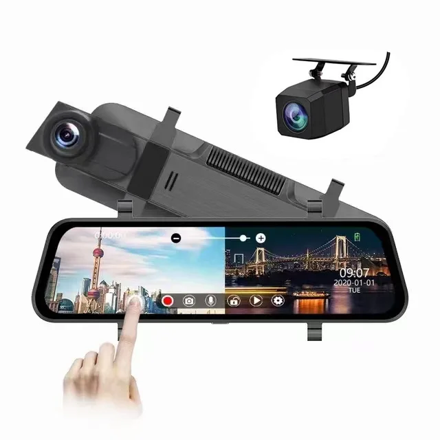 

10 Inches Car Dvr Dash Cam HD 1080P Dual Lens Touch Screen Auto Rearview Mirror Dash Stream Media 170° Front And Rear