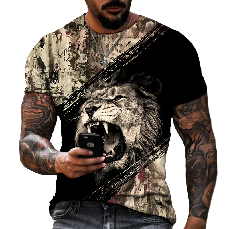 

Новинка весна-лето 2022 футболка с коротким рукавом с рисунком животного мира льва с 3D принтом модный уличный Топ большого размера