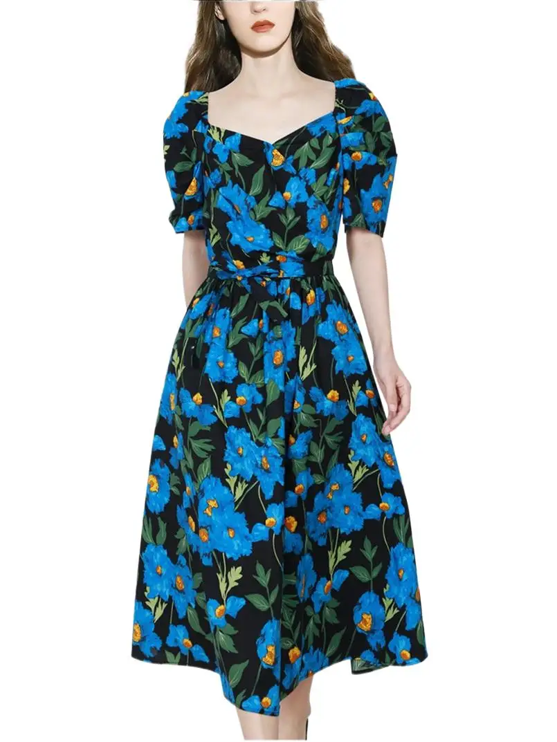 

Женское платье с коротким рукавом, V-образным вырезом и поясом