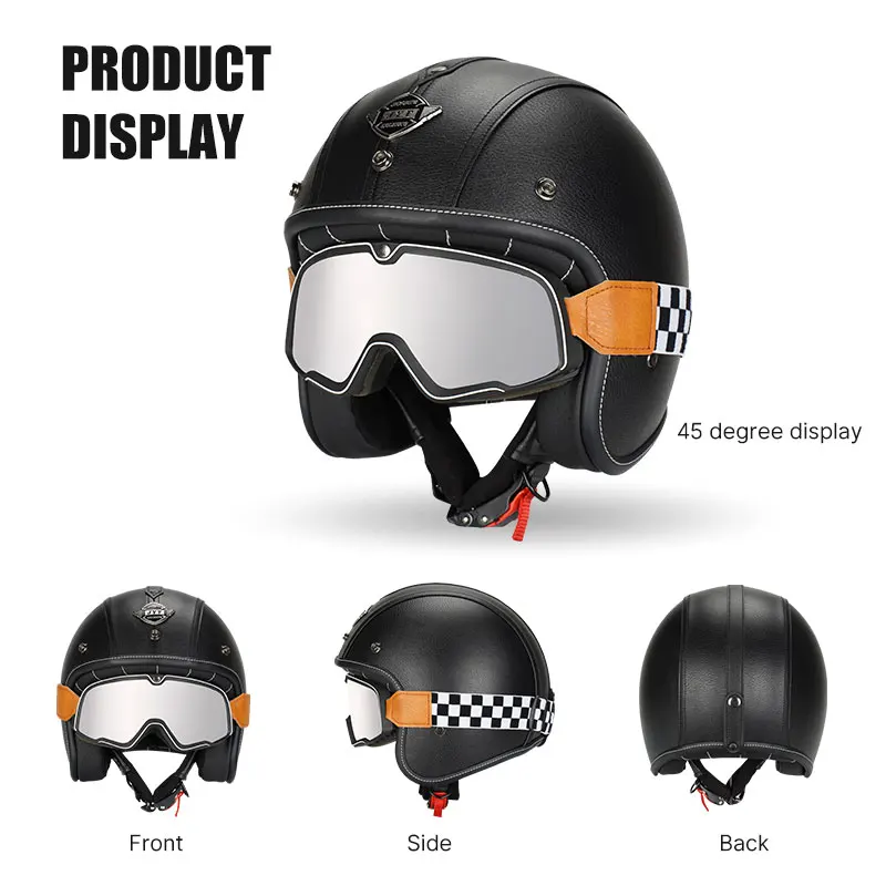 Шлем кожаный с открытым лицом защитный шлем в стиле ретро для скутеров круизеров