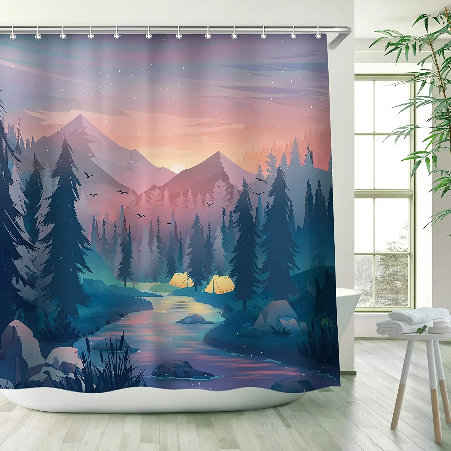 

Trippy Mountain Shower Curtains Forest Shower Curtain Waterproof Shower Curtain Set with 12 Hooks Bathroom Decor 72X72 Inches