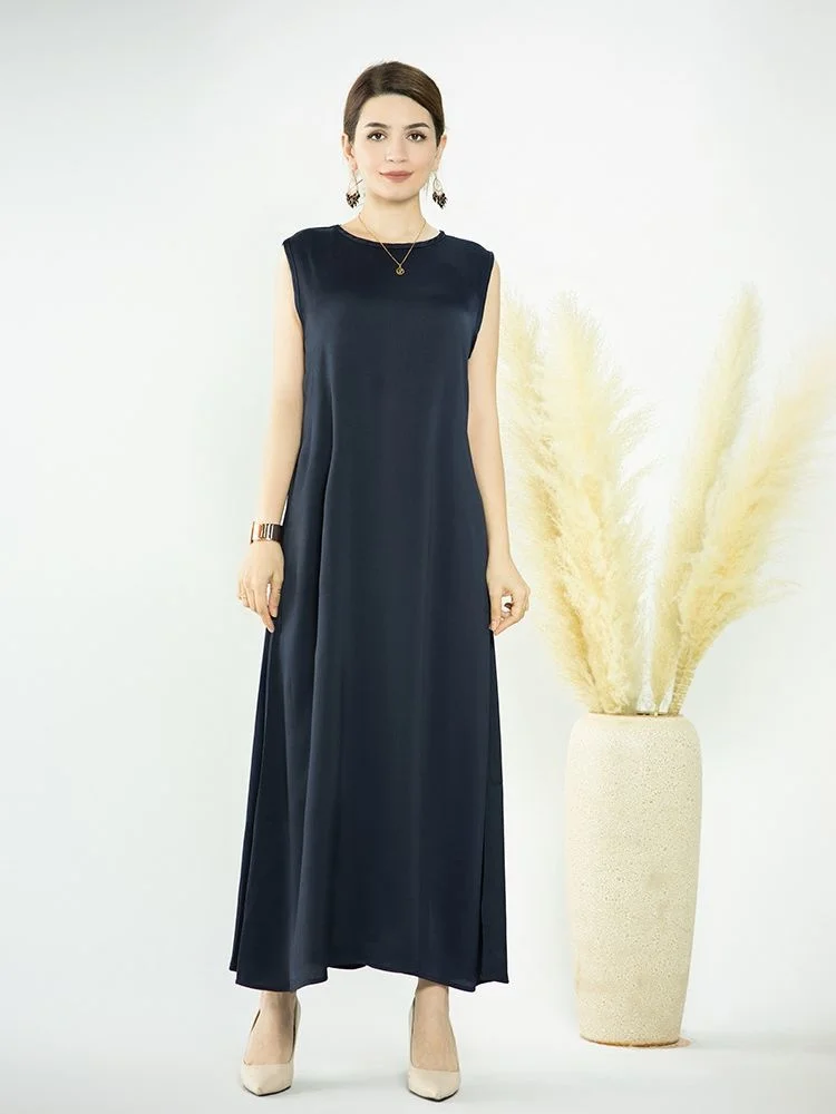 Ramadan Eid Nida Silky Muslim Inner Dress Women Dubai Fashion Bottoming Abaya Full Length Muslim Robes Islamic Clothing Robe