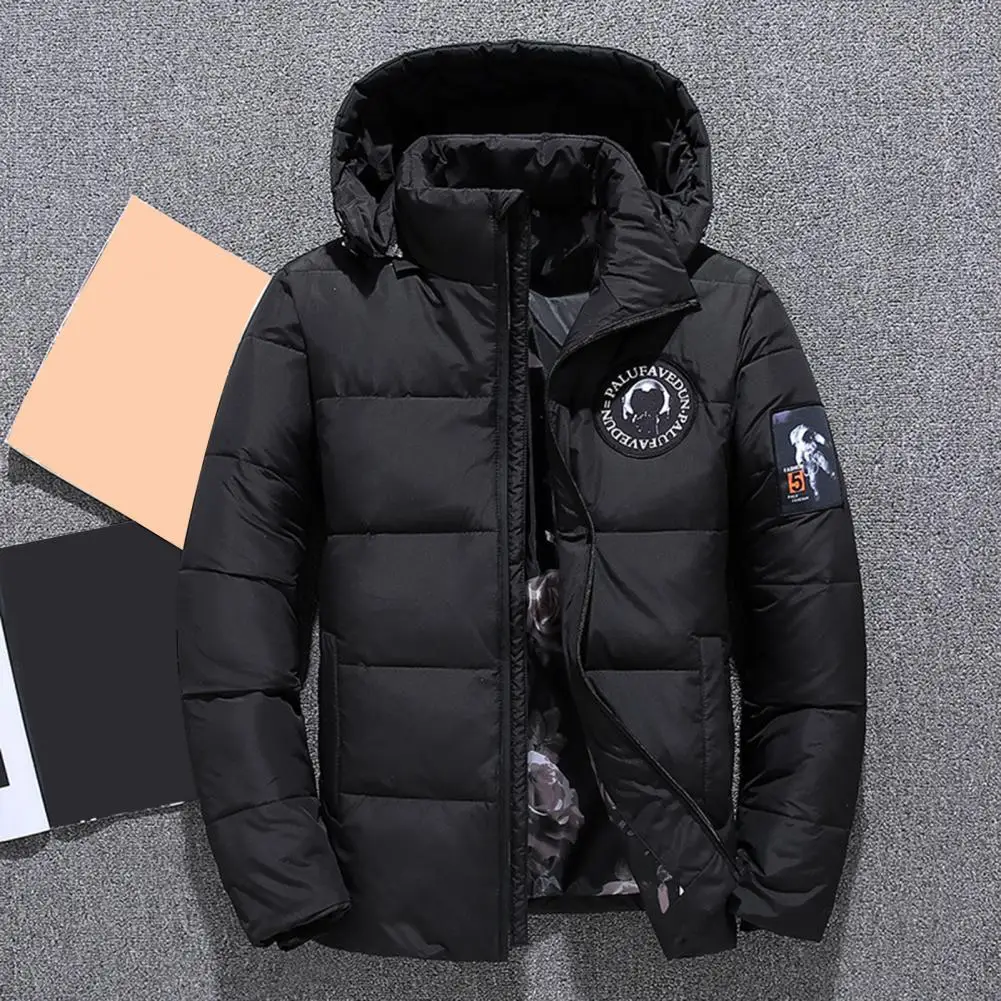 HOT SALES Winter Men Jacket Cotton Padded Anti-static Lining Zipper Placket Patch Coldproof Fluffy Filling Hooded Coat