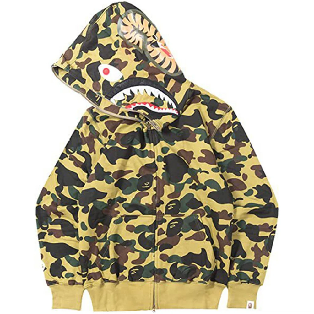 

2022 fashion camouflage bape hoodies men couples streetwear shark zip up pull hoodie slim sunscreen sudaderas cardigan sweatshir