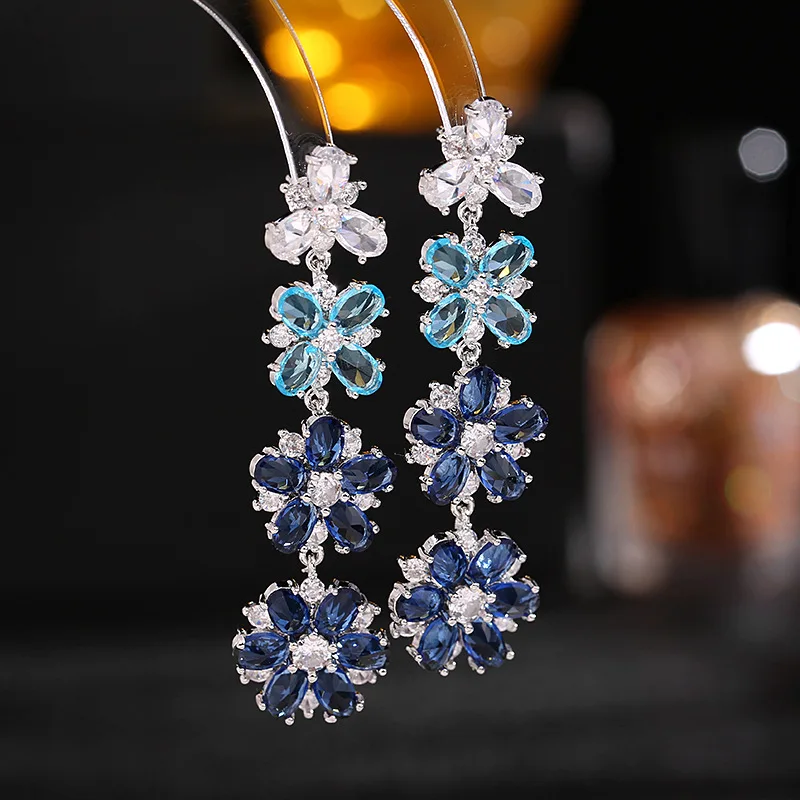 

In 2022 The New Heavy Earrings Product Wholesale Flower Atmospheric Exaggerated Color Zircon Inlaid Temperament Long Earrings