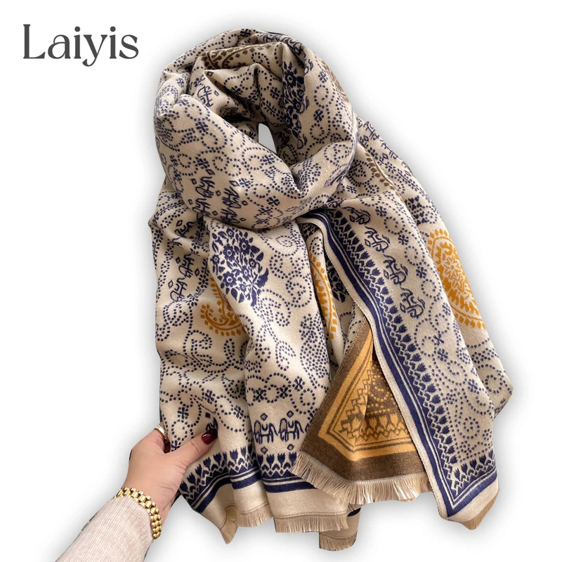 

Зимний кашемировый шарф для женщин, теплая шаль и палантины, дизайнерское одеяло, толстые шапки, палантины, женское пончо