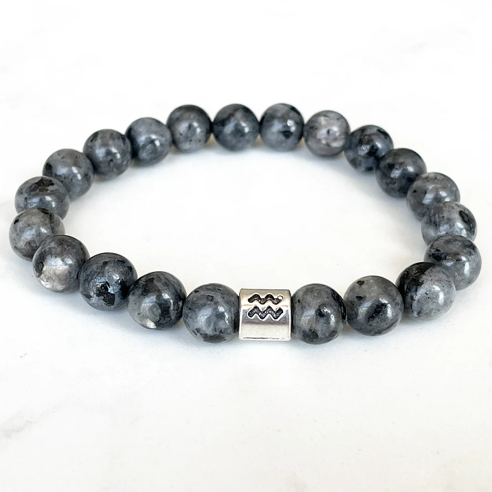 Ruberthen женский модный браслет со знаком зодиака Водолей 8 мм серый ларвикит