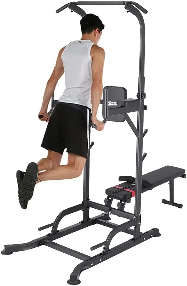 

with Bench, Pull Up Bar Stand Dip Station, Multi-gear Adjustable Heights and Weight Bench Angles, Strength Training Fitness Equi
