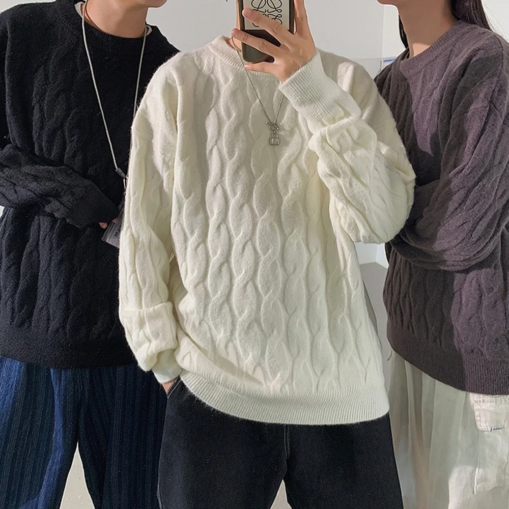 Корейский свитер мужской вязаный сезон осень-зима плотные теплые пуловеры