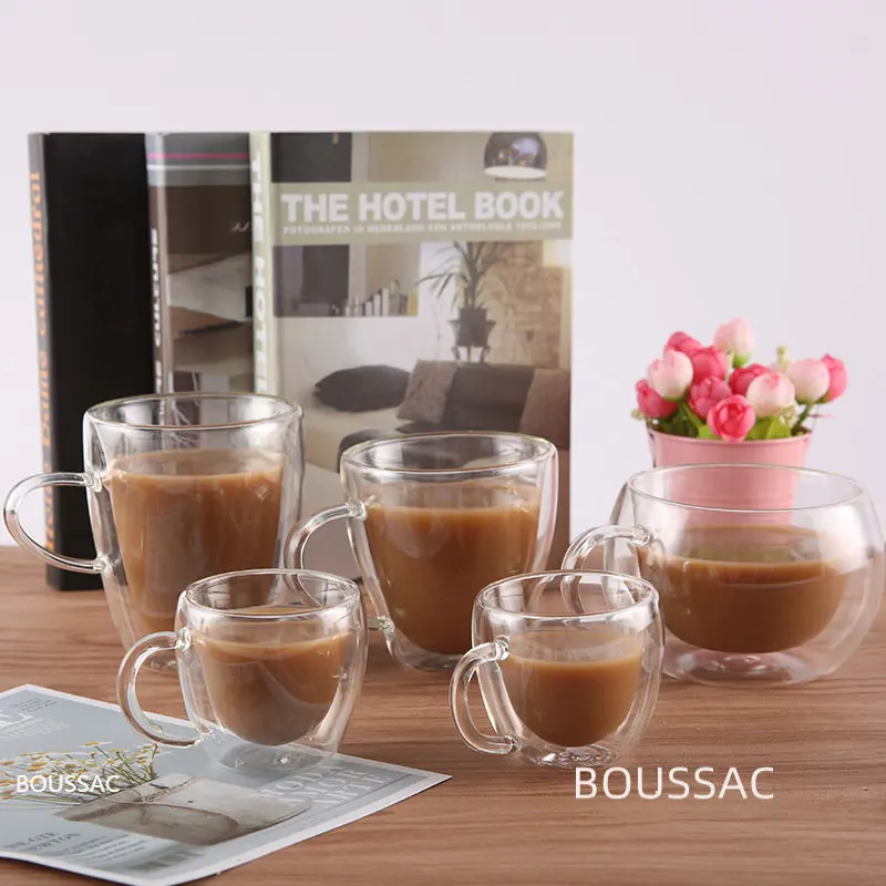 

Heat-resistant Double-layer Glass High Borosilicate Creative with Handle Glass Coffee Cup Transparent Tea Cup Office Cup