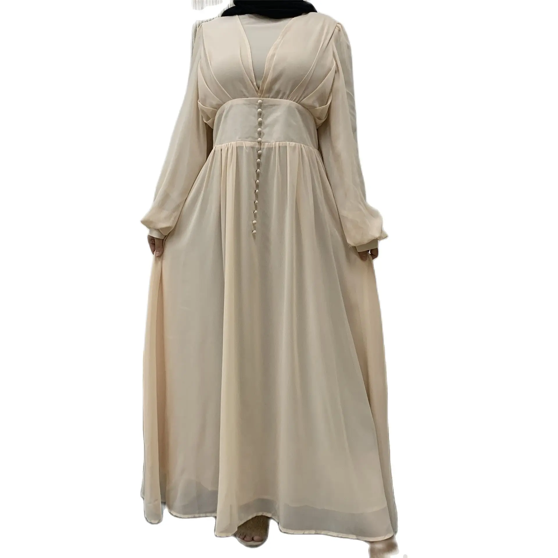 2022 Islamic Women'S Clothing European And American Muslim Fashion Simple Stitching Waist Arabian Turkish Dress Абая Cm282
