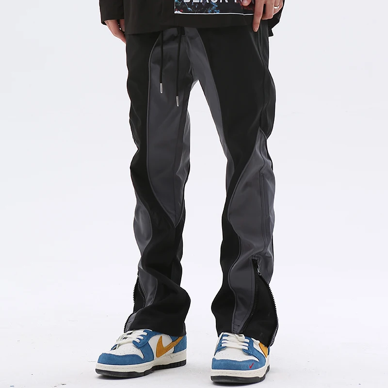 

Street Baggy Track Retro Oversize Colot Pants Drawstring Match High Casual Ankle Spliced Trousers Zipper Harajuku Straight