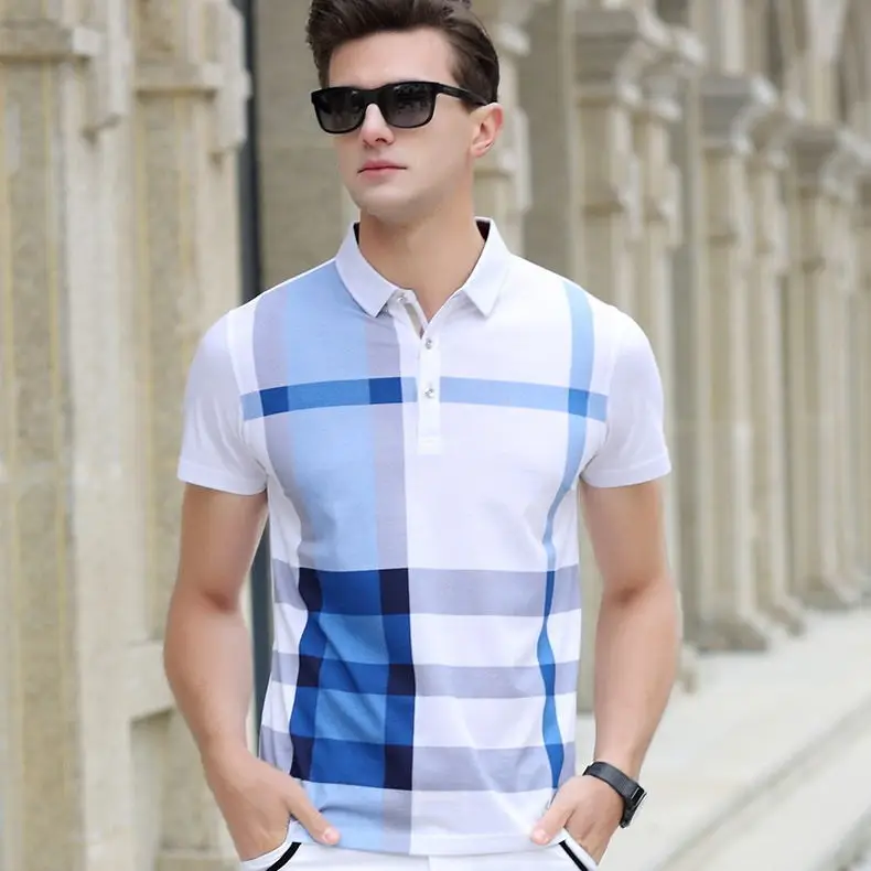 

2020 New arrival brand clothing polo shirt man cotton short sleeve plaid breathable business casual homme camisa plus size XXXL