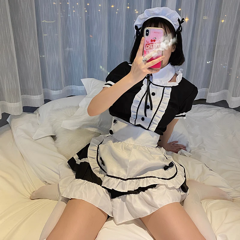 

Women Girls JP Anime Kawaii Maid Gothic Lolita Dresses Apron Halloween Cosplay Costume Party Role Play Dress Up Waitress Outfit