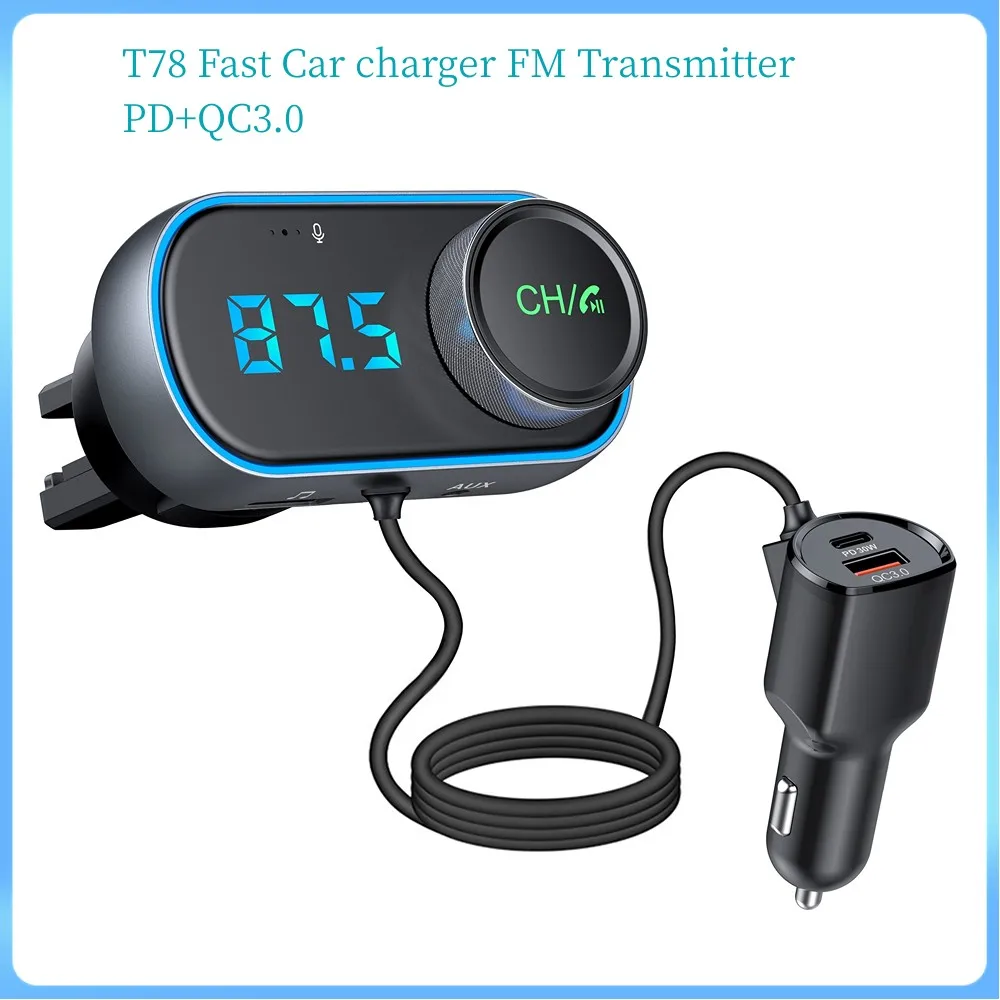 

T78 Car FM Transmitter USB QC3.0 Fast Charge Car Kit Wireless Handsfree Bluetooth 5.0 MP3 Player Auto Car Accessories