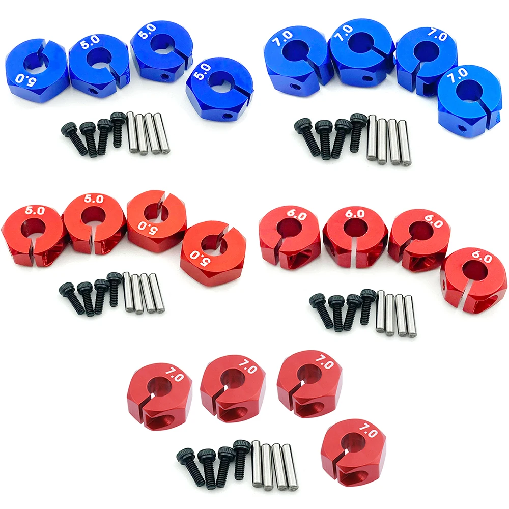 

RC Car Parts 4Pcs Aluminum 5/6/7mm Wheel Hex 12mm Drive Hubs With Pins Screws For RC Crawler