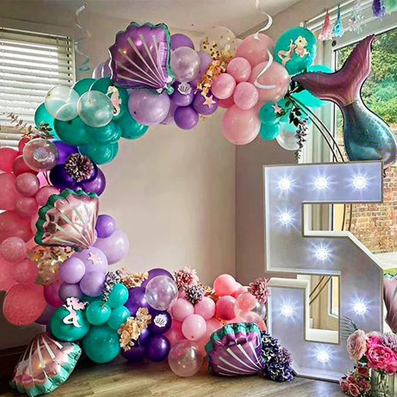 

Disney Mermaid Tail Arch Balloon Theme Baby Birthday Ocean Party Background Decoration Decorated with Aluminum Film Balloons