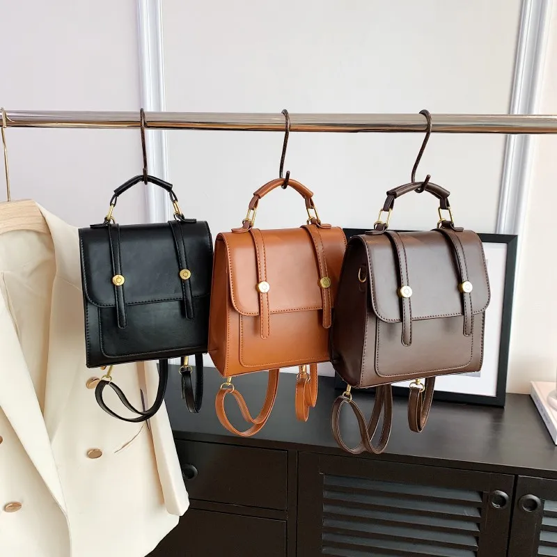 

American Retro Buckle Shoulder Bag Crossbody PU Leather Commuter British College Style Bag All-match Ins Style Small Backpack