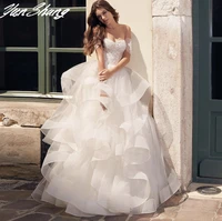 yunshang princess wedding dress 2022 tiered sweetheart off shoulder lace embroidery backless bridal gown vestidos de noiva