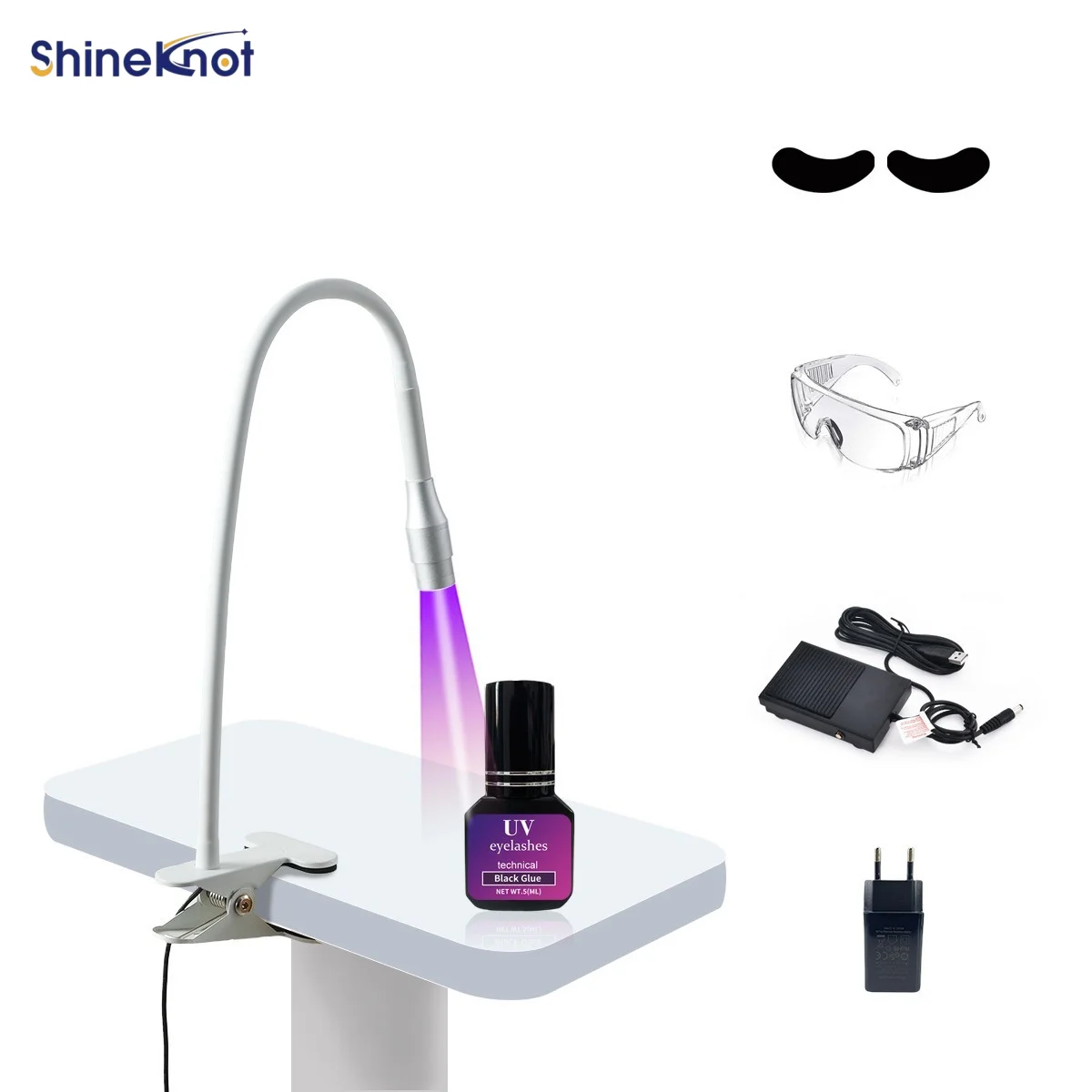 Лампа для наращивания ресниц SHINEKNOT 5W с креплением на стол, регулируемым фокусом, УФ-светодиодная лампа для сушки ногтей, 395-405 нм, алюминиевый корпус (art.: 3920da49495cd) - 3920da49495cd