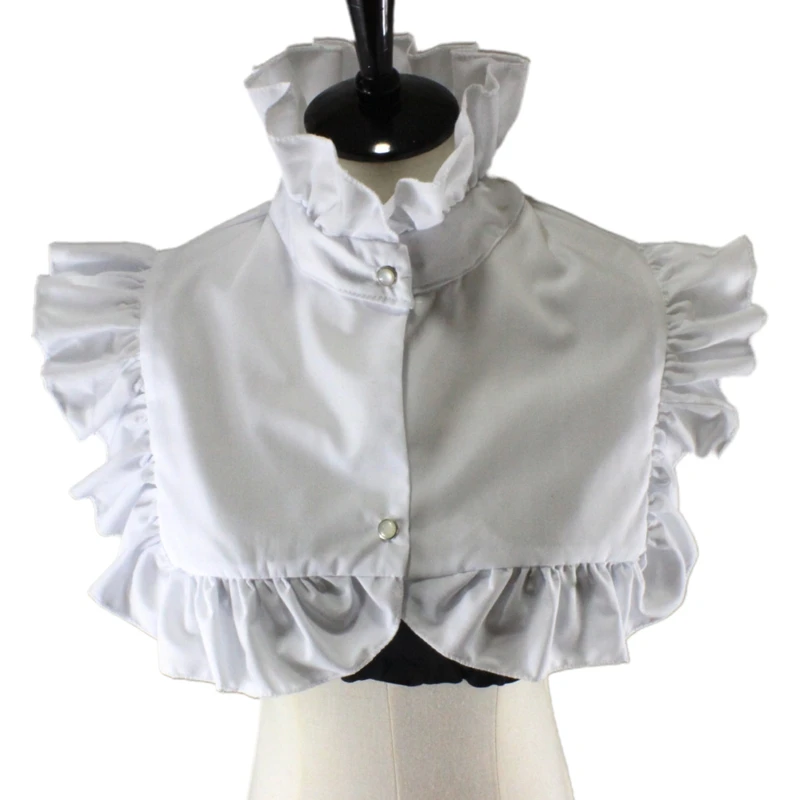 

Women Vintage Ruffled High Neck Fake Collar Dickey Buttons Detachable Half Shirt T8NB