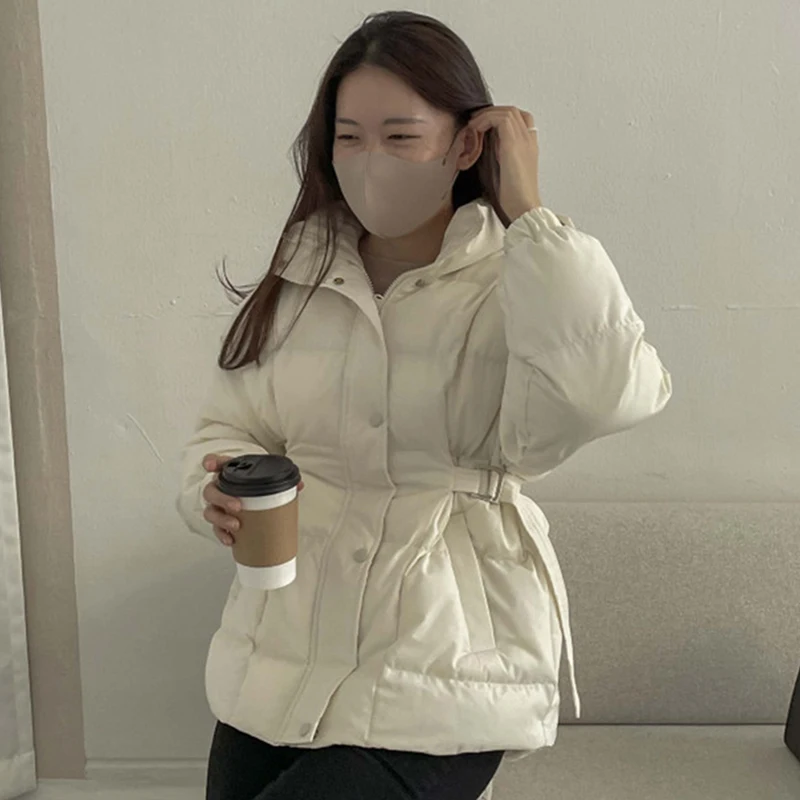 Winter Thick Cotton Padded Coats Women 2022 Single-Breasted Zippers Lace-Up Female Parkas Stand Collar Female Jackets