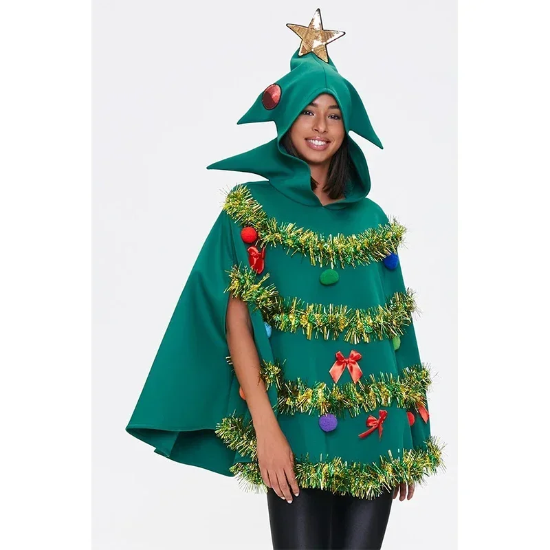 2024 женский новогодний костюм рождественской елки праздничная накидка с