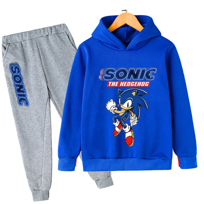 

Boys Girls Sonic Sweatshirts SetS Cartoon Spring Autumn Full Sleeve Hooded Tops+Trousers Clothes Outfits 4-14 Years Casual Suits
