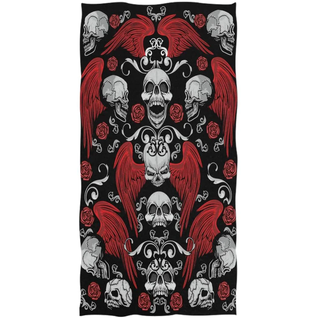 

Chic Gothic Vintage Skulls With Wing Pattern Soft Absorbent Large Quick Drying Towels For Bathroom Hotel Gym