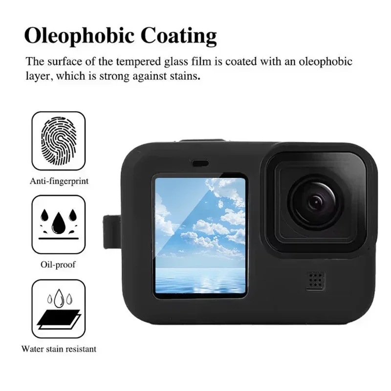 Фото Для GoPro Hero 12 11 10 9 Силиконовый чехол Защитный рукав Ремешок HD Защитная крышка для экрана из закаленного стекла для GoPro 12 Черный №2