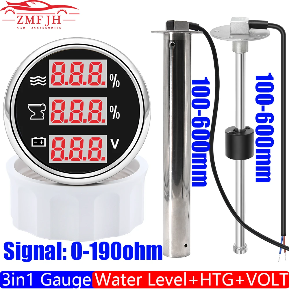 

Датчик уровня воды 0-190 ом + измеритель уровня сточных вод + Цифровой вольтметр 3 в 1 52 мм датчик для HTG датчик уровня воды и топлива для автомоби...